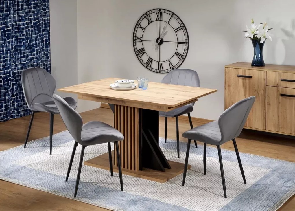 Nowoczesny rozkładany stół Lavende 130-175x85 cm z płyty laminowanej w kolorze dąb wotan/czerń