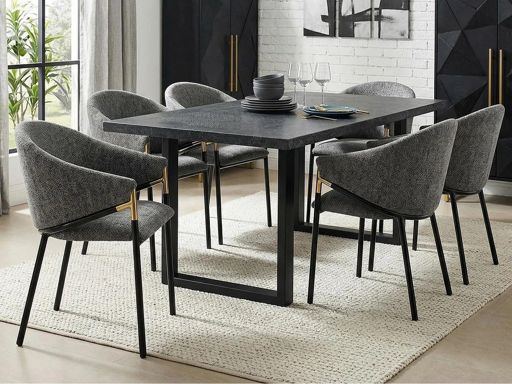 Zestaw 6 krzeseł - Styl nowoczesny - Tkanina welurowa - Podłokietniki ze złoconej stali nierdzewnej - Grube oparcie - Szary