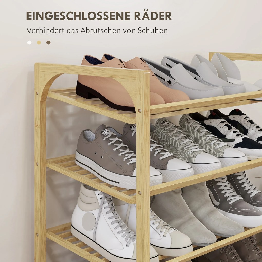 HOMCOM Regał na buty z bambusa, wysokość półki 15,5 cm, projekt z listwami dla wentylacji, 76 x 33 x 67 cm, efekt drewna naturalnego