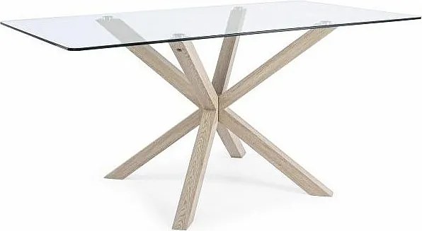 Prostokątny szklany stół z naturalną nogą 160X90 cm - MAY