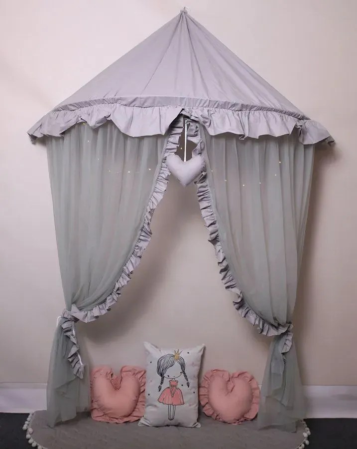 Szary baldachim nad łóżeczko z oświetleniem LED C8-A30