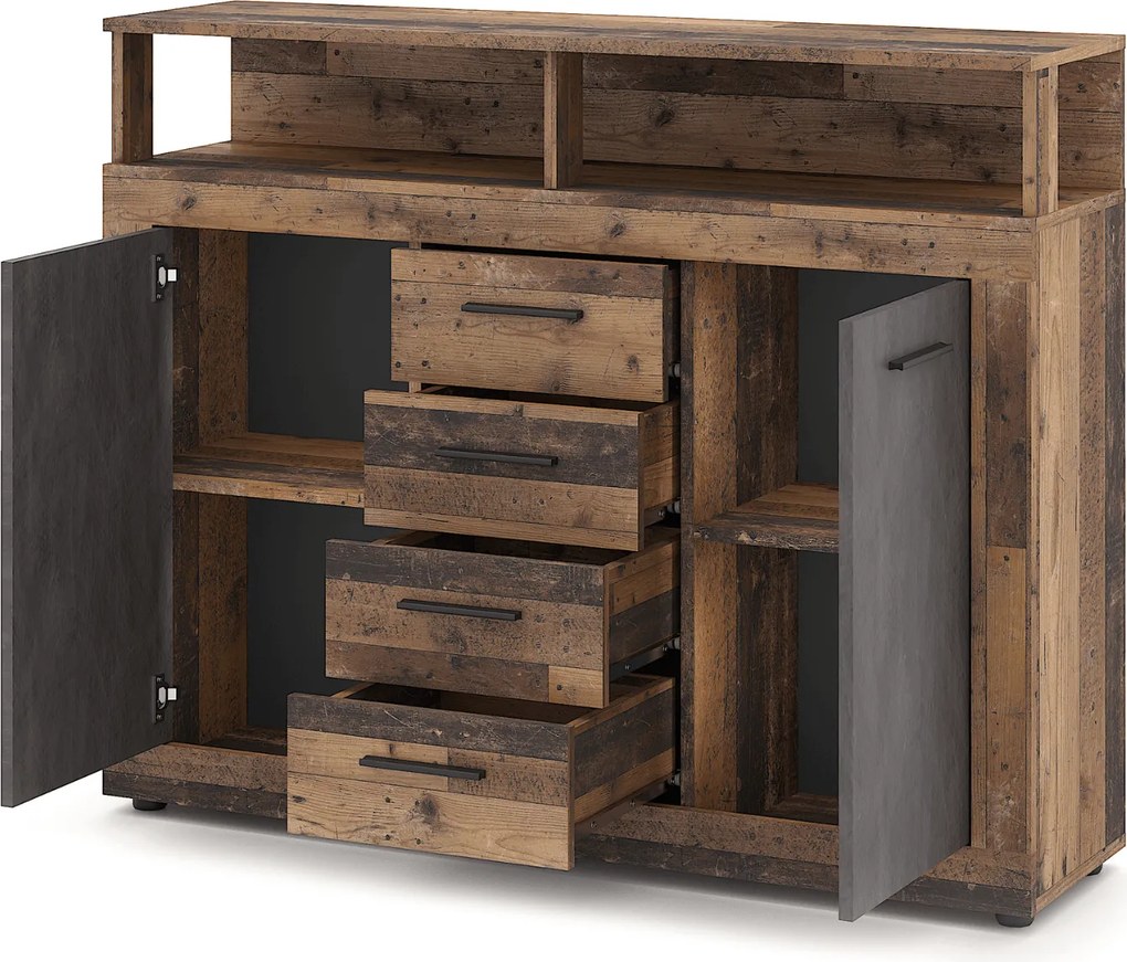 Komoda Dwudrzwiowa z Szufladami BLAGO MIDI B 119,5 cm Ciemny Dąb/Czarny Loft