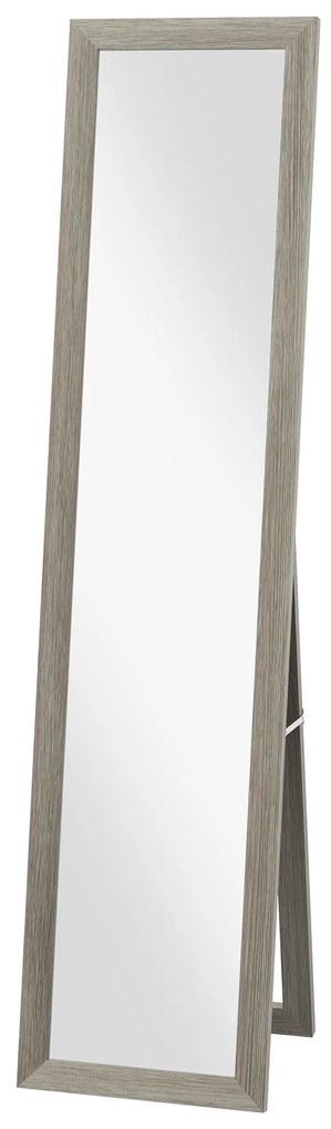 HOMCOM Lustro stojące, lustrzane lustro ściienne, w zestawie z mocowaniem na ścianę, efekt drewna, 37 cm x 40 cm x 155 cm, Brązowe