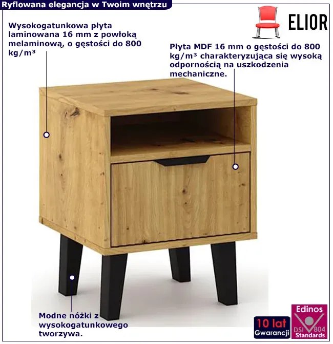 Stolik nocny ryflowany z szufladą dąb artisan L8-L18