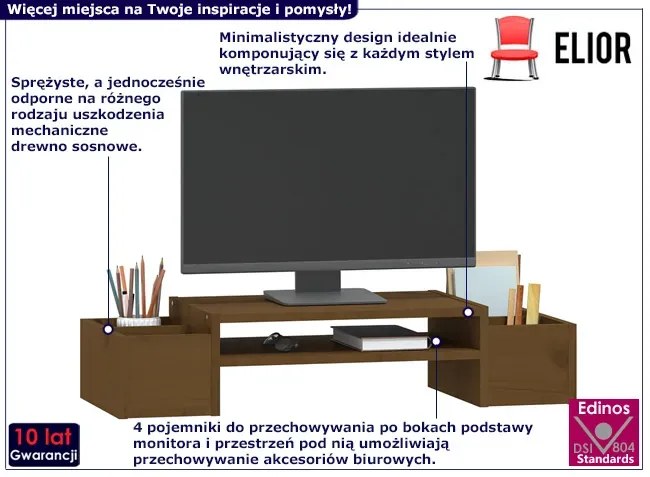 Klasyczna podstawka pod monitor miodowy brąz - Mauricis