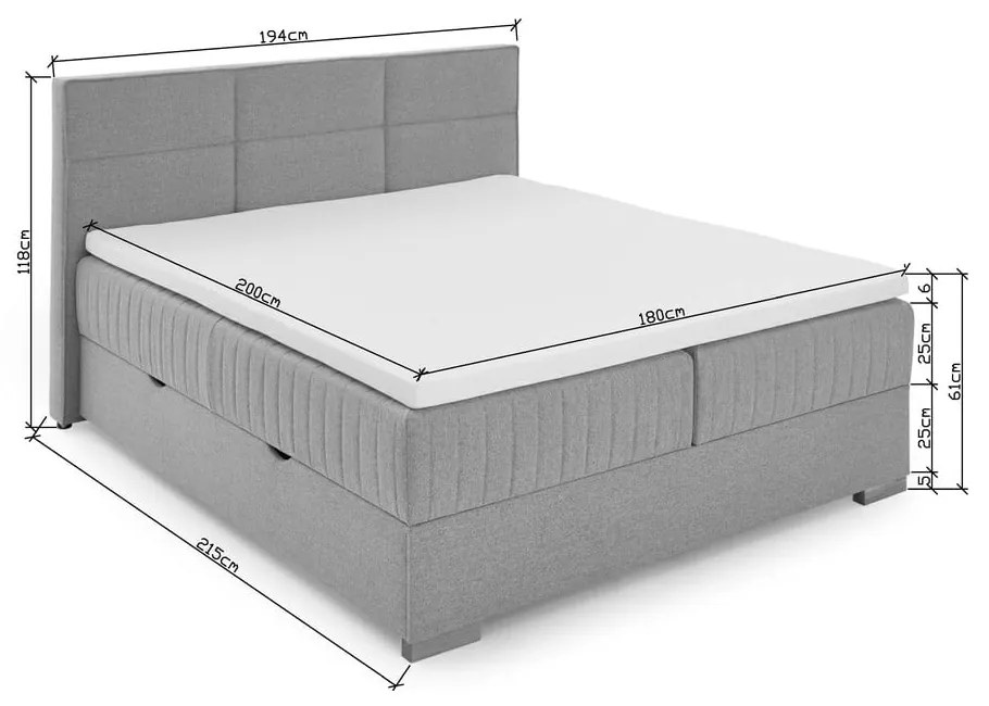 Szare łóżko boxspring ze schowkiem 180x200 cm Tambo – Meise Möbel