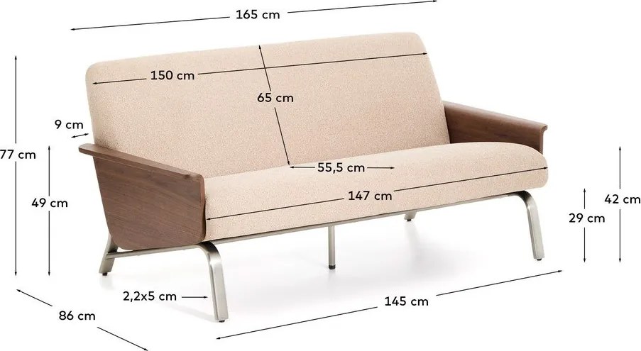 Jasnobrązowa sofa z tkaniny szenilowej 165 cm Amsen – Kave Home