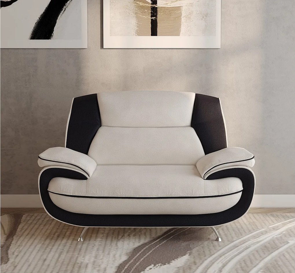 Nowoczesny fotel do salonu, tkanina Soft, biało-czarny, Palermo