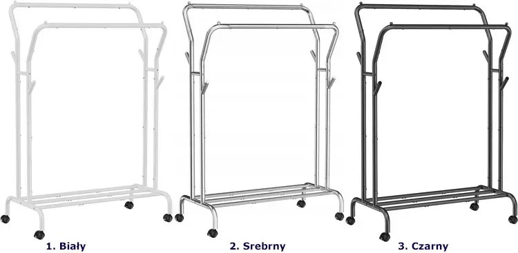 Srebrny metalowy wieszak stojak na ubrania na kółkach - Habi