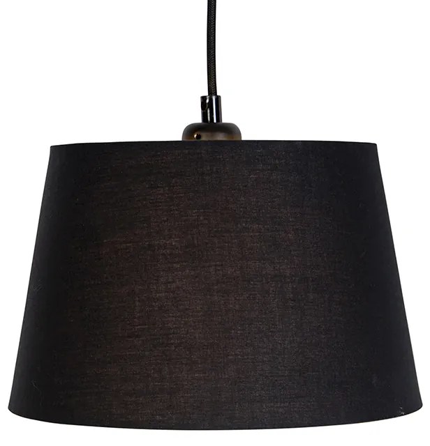 Lampa wisząca z 3 czarnymi i złotymi abażurami z bawełny - Cava klasyczny/Antyczny Oswietlenie wewnetrzne