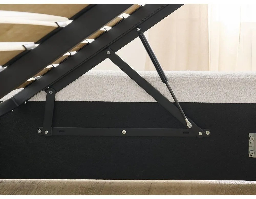 Białe tapicerowane łóżko dwuosobowe ze schowkiem/bez zagłówka ze stelażem 160x200 cm Inera – Bobochic Paris