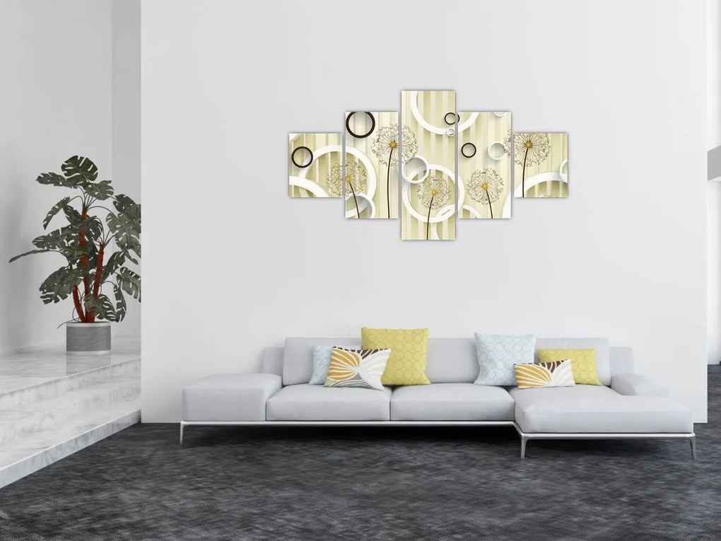 Abstrakcyjny obraz z dmuchawcami (125x70 cm)