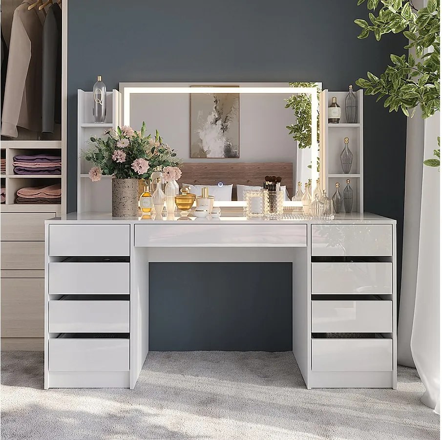 Stół toaletowy biały/biały wysoki połysk 158.2x50.1x76 sherry