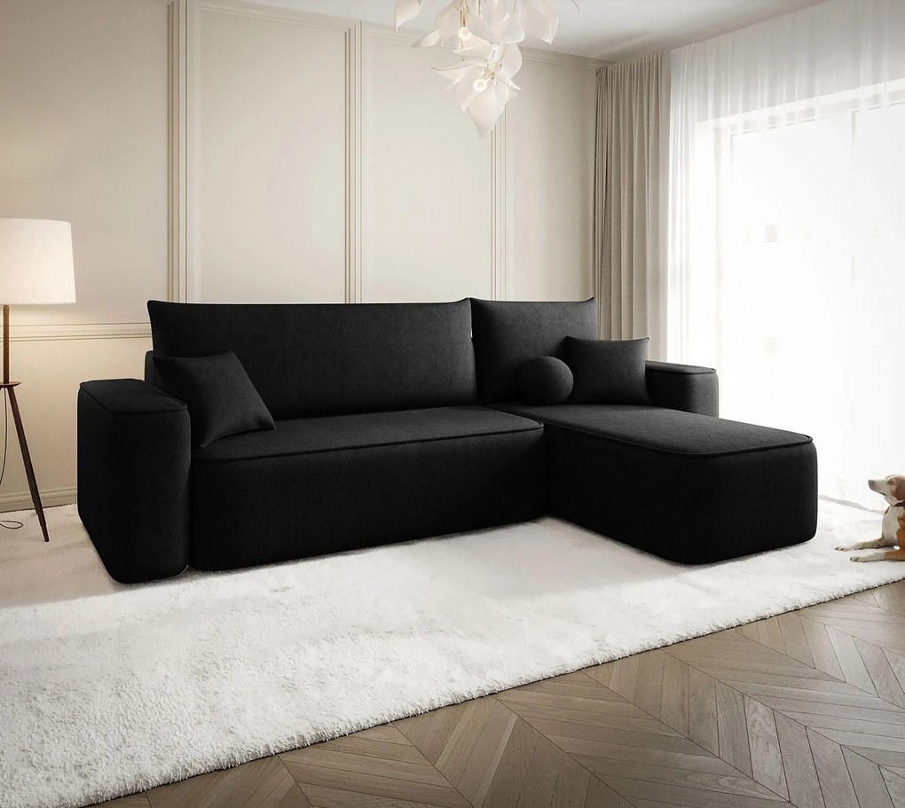 Czarny narożnik z pojemnikiem na pościel K5-P76