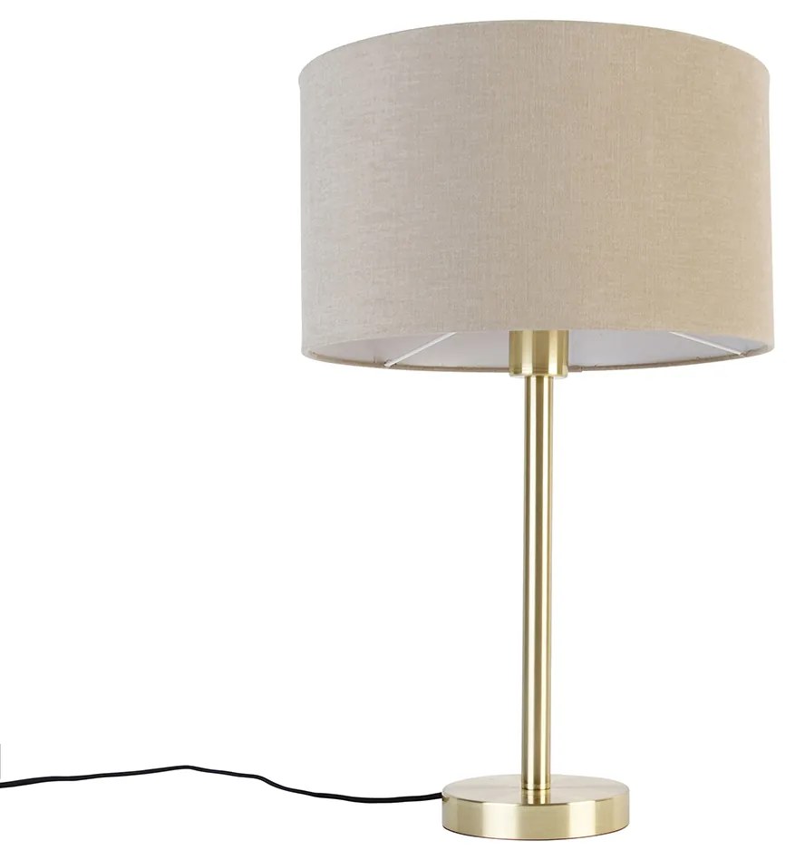 Klasyczna lampa stołowa mosiądz z abażurem w kolorze jasnobrązowym 35 cm - SimploDesignerski Oswietlenie wewnetrzne