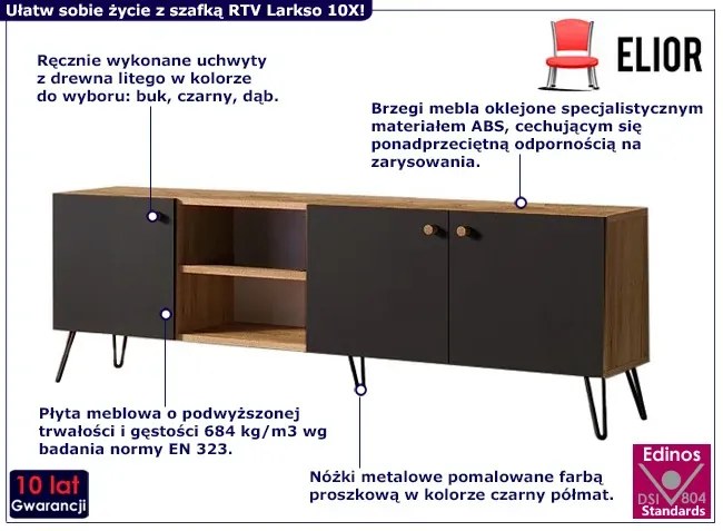 Nowoczesna szafka RTV dąb craft + czarny - Larkso 10X