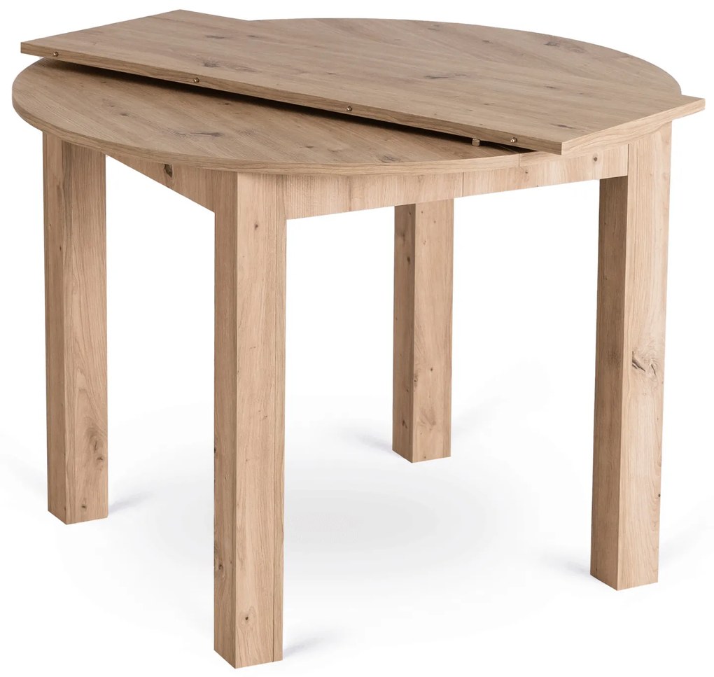 Zestaw Stół Okrągły Rozkładany HARRY 102-142 cm Dąb Artisan i 4 Krzesła NEVEL Beżowe Skandynawskie