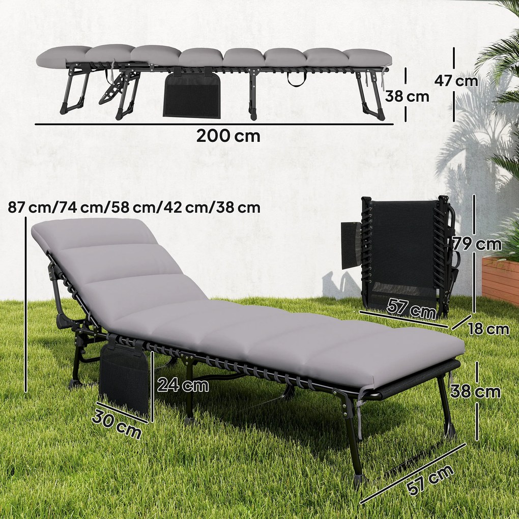 Outsunny Leżak Ogrodowy Składany przenośny z 5-stopniową regulacją oparcia, poduszką, zagłówkiem | Aosom PL