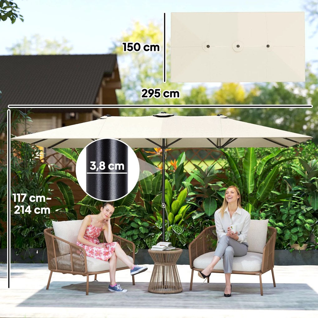 Outsunny Parasol Ogrodowy 150x295cm Podwójny Daszek Regulacja Kremowy | Aosom PL