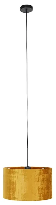 Lampa wisząca czarna klosz welurowy złoty 35cm - Combi Nowoczesny Oswietlenie wewnetrzne