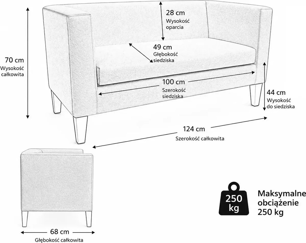Sofa Monaco : Kolor nogi - Drewno, Kolor tkaniny - EKO-SKÓRA - 4D, Typ tkaniny - Eko-skóra , Wysokość nogi - 20 cm