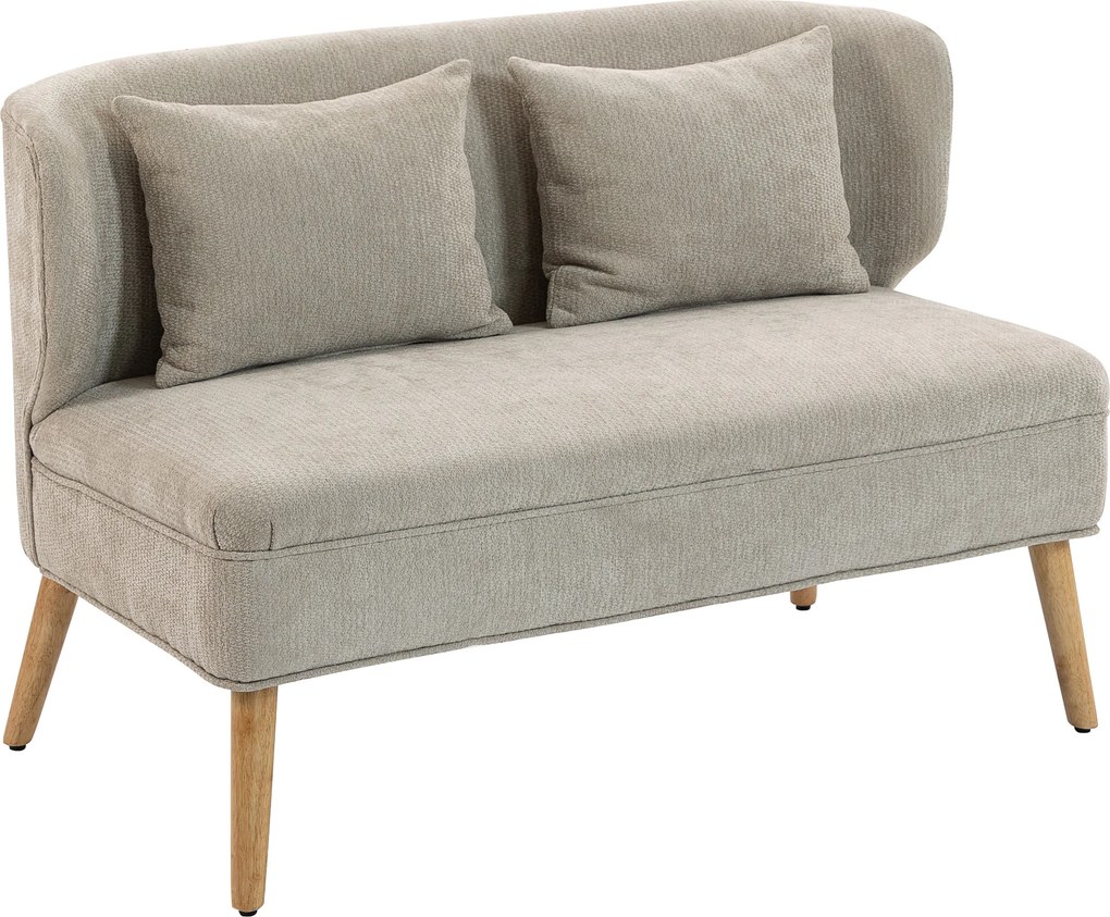 HOMCOM Dwuosobowa sofa, mała sofa z tkaniny chenille z oparciem skrzydłowym, grubym siedziskiem i nogami z drewna kauczukowego, beżowa | Aosom PL
