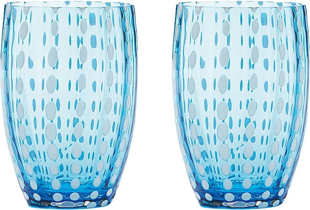 Zafferano Perle Aquamarine zestaw 2 szklanek dmuchane szkło, 32 cl, ręcznie robione