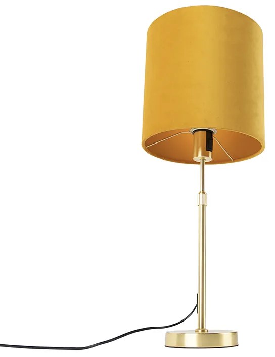 Lampa stołowa złota/mosiężna z żółtym aksamitnym abażurem 25 cm - ParteWiejski/ Rustykalny / Vintage Oswietlenie wewnetrzne