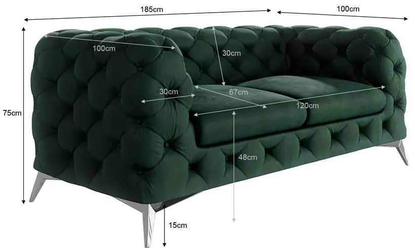 Ciemnozielona aksamitna sofa 185 cm Chelsea – Ropez