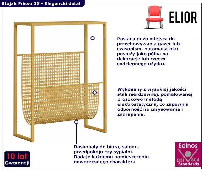 Złoty stalowy stojak na gazety - Frisso 3X