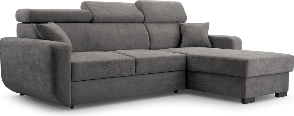 Masseno Narożnik CASTELLO z funkcją spania i pojemnikiem na pościel Narozniki L, Rozkładana sofa - Szary, VELO 635