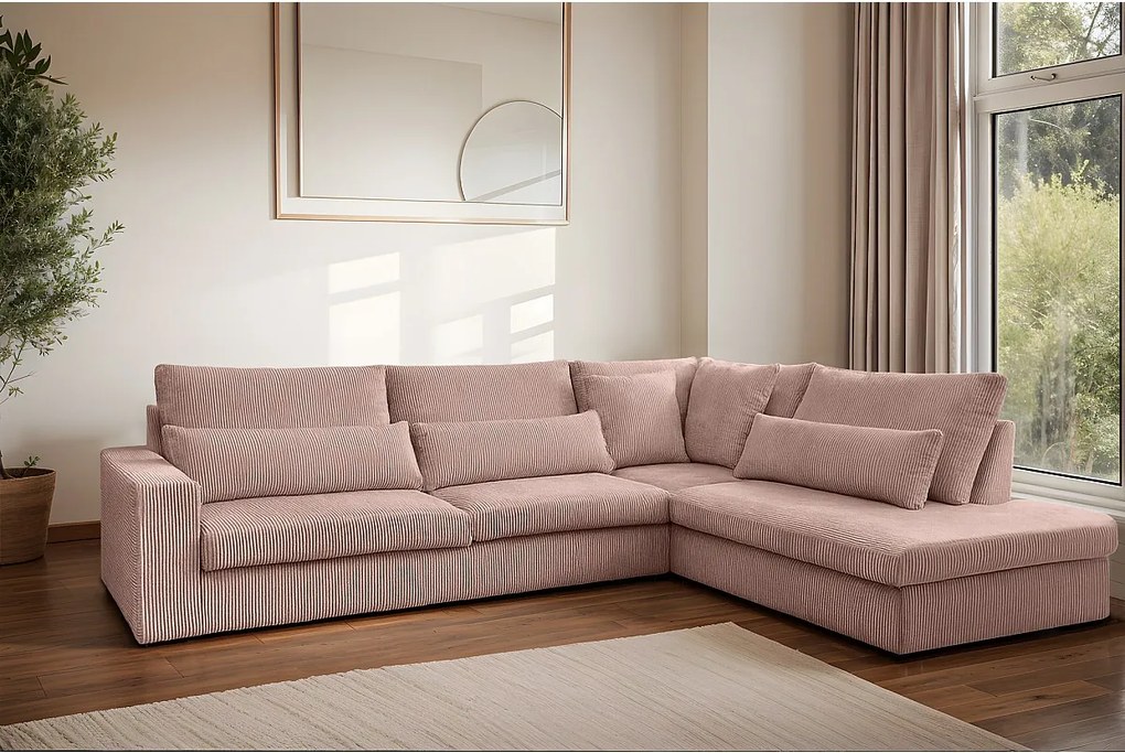 Narożnik w kształcie L SVEN, tkanina Poso, Różowy, Prawy