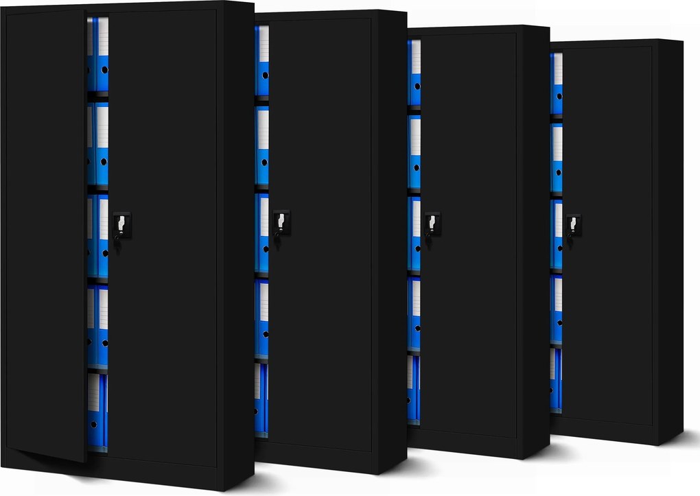 Zestaw 4x szafa biurowa metalowa na akta czarna, 900x1850x400 mm: JAN