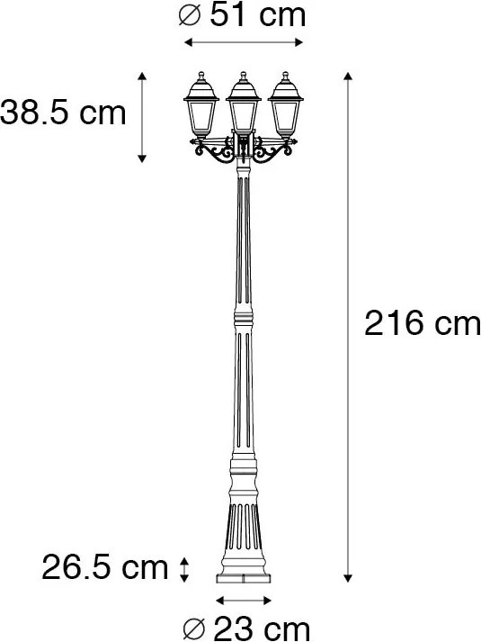 Klasyczna latarnia czarna 3 światła IP44 - Capital