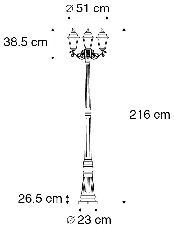 Zewnetrzna Klasyczna latarnia czarna 3 światła IP44 - Capital klasyczny/Antyczny Oswietlenie zewnetrzne