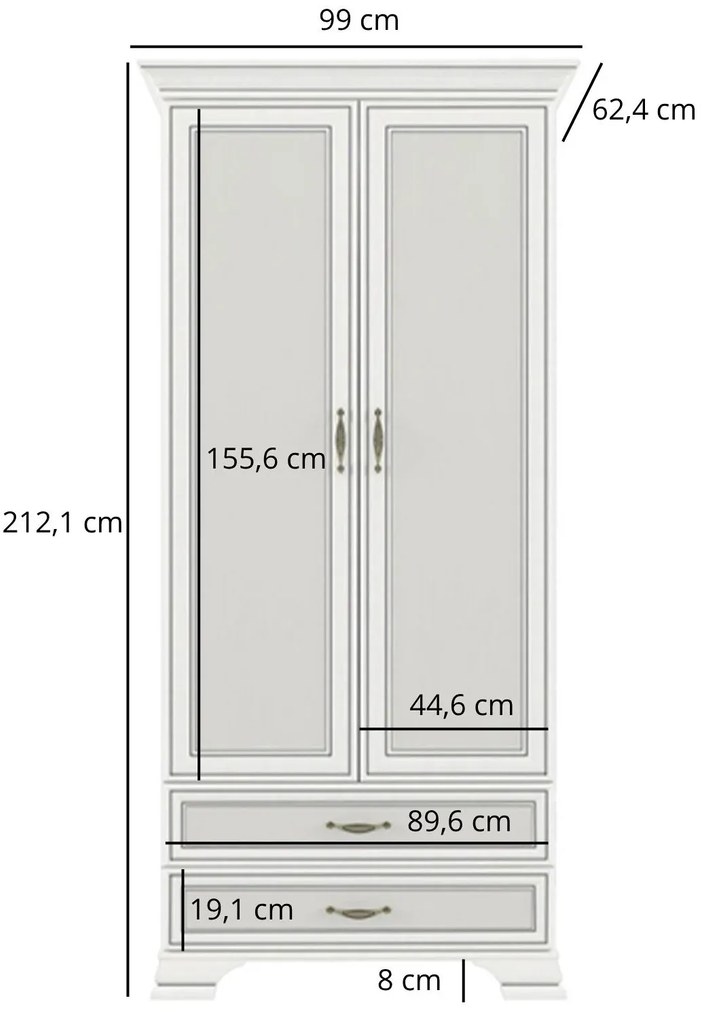 Klasyczna szafa dwudrzwiowa z szufladami fineline crema T0-R91