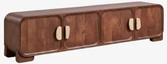 Meble Rtv Z Drewna Mango I Naturalnego Kamienia Kivalina 220 X 45 Cm & Trawertyn - Ciemne Drewno Mango - Sklum