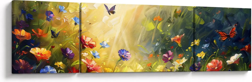 Obraz - Wiosenna łąka kwiatowa, malarstwo (170x50 cm)