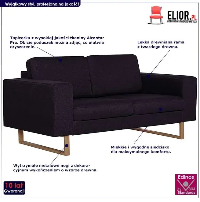 Elegancka dwuosobowa sofa Ladi 2X - czarna