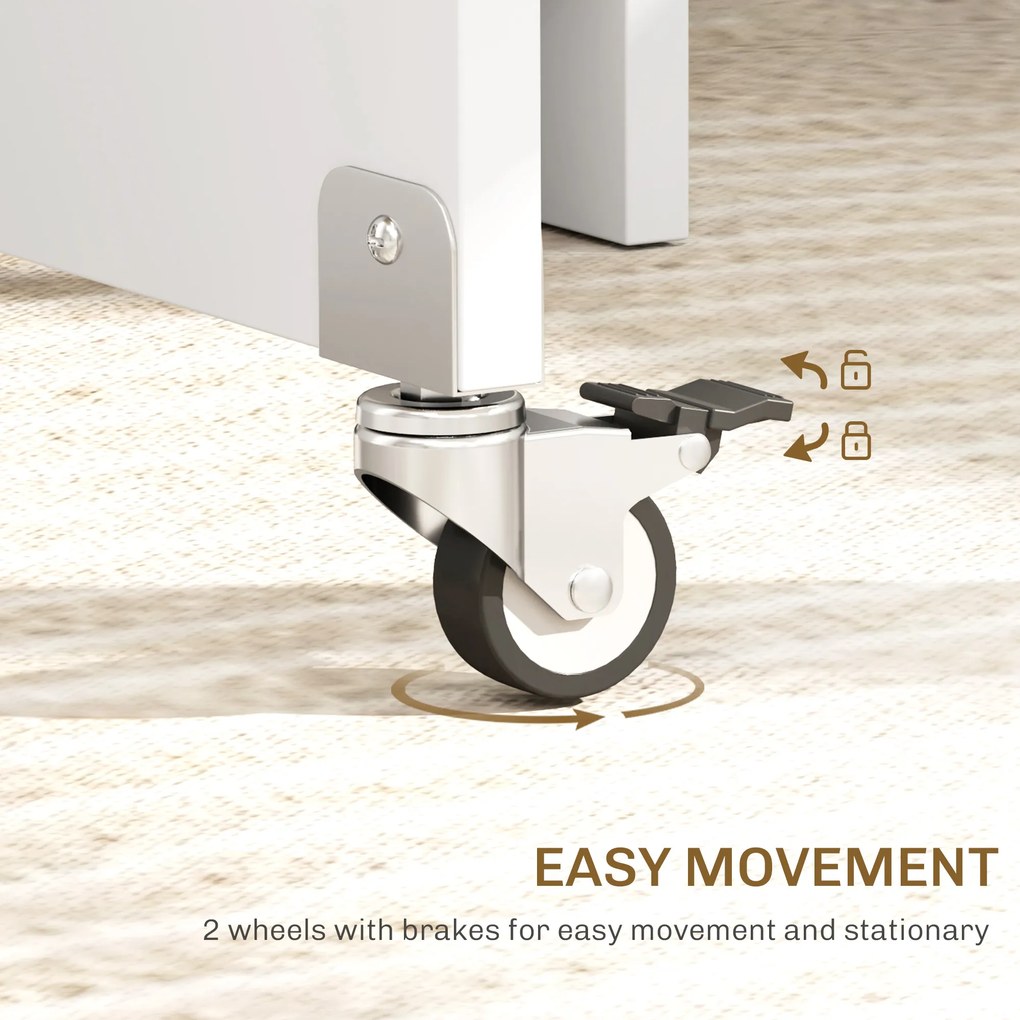 HOMCOM Składany Stół dla 2-4 osób, Składany Stół Kuchenny z Przesrzenią do Przechowywania, Rozkładany na Kołach, Biały