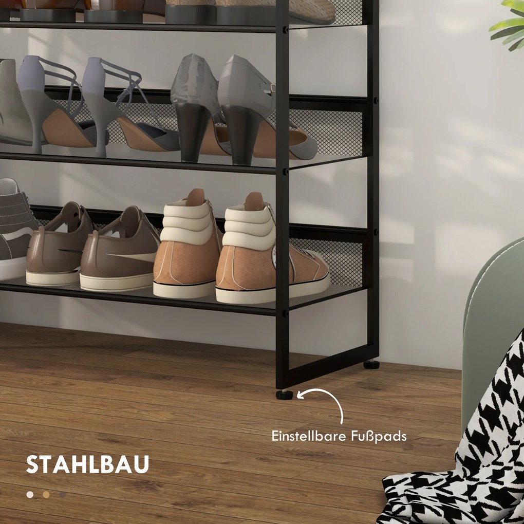 HOMCOM Półka na buty, stojak na buty, 5 półek, 72 cm x 30 cm x 102 cm, czarny