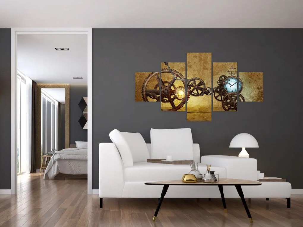 Obraz starych mechanizmów zegarowych (125x70 cm)