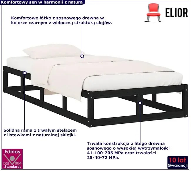 Czarne jednoosobowe łóżko z drewna 90x200 - Rixo 3X