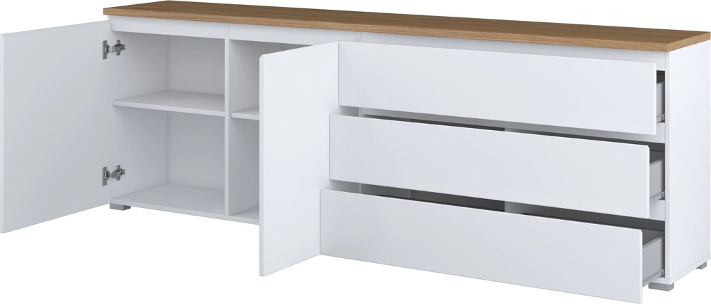 Komoda ORVO 199,9 cm do Salonu Sypialni Biały-dąb mauvella