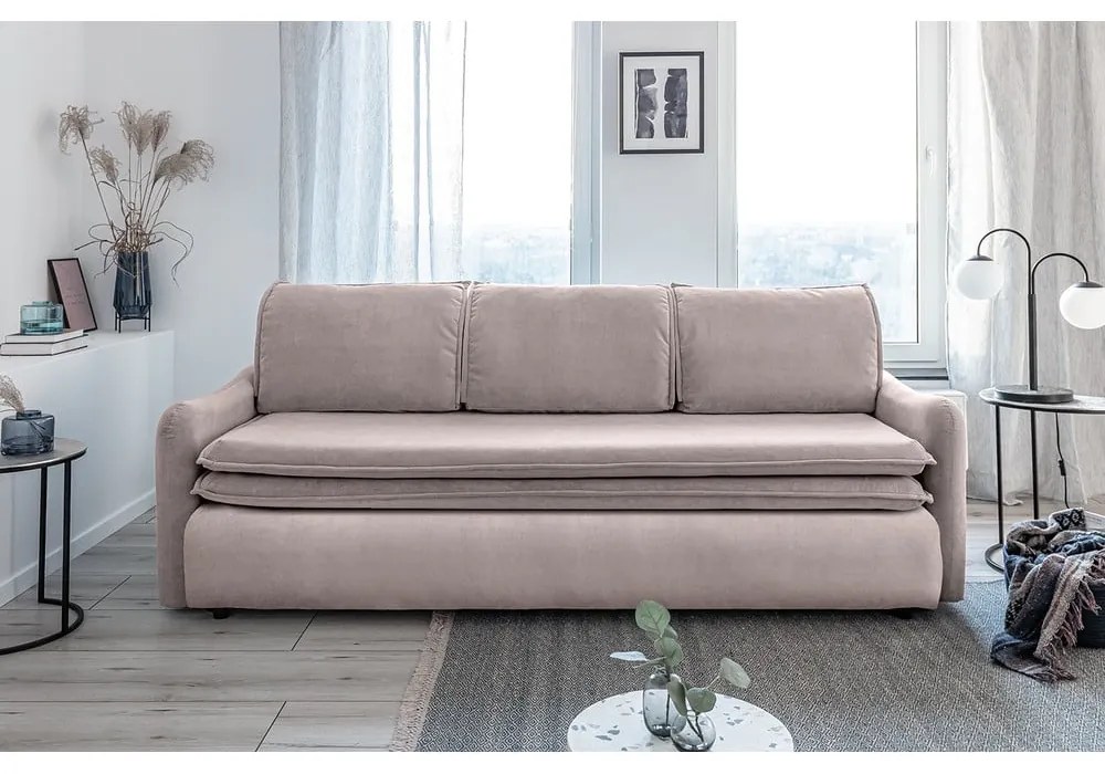 Beżowa aksamitna rozkładana sofa Miuform Tender Eddie