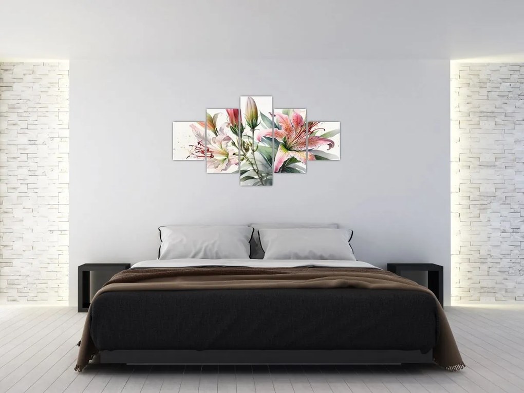 Obraz - Lilie, ilustracje (125x70 cm)
