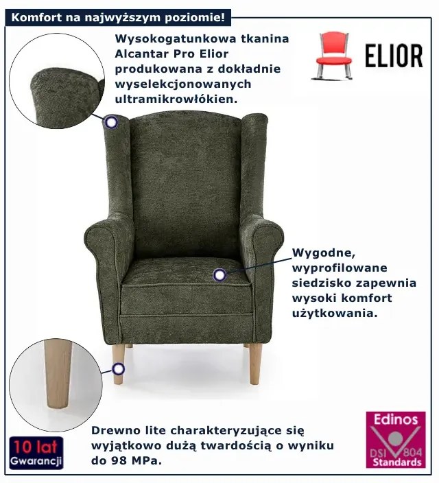 Zielony nowoczesny tapicerowany fotel uszak  A3-Z97