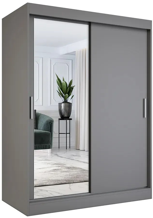 Antracytowa szafa przesuwna z lustrem 150 cm - Seko 4X