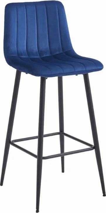 Niebieskie krzesło barowe POZZA VELVET z czarnymi nogami