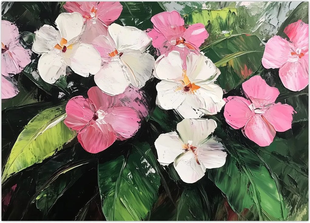 Obraz na szkle - Różowe i białe kwiaty (70x50 cm)